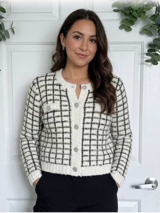 Ann Taylor Sweaters - Ann Taylor Cream Knit Cardigan with Black Trim